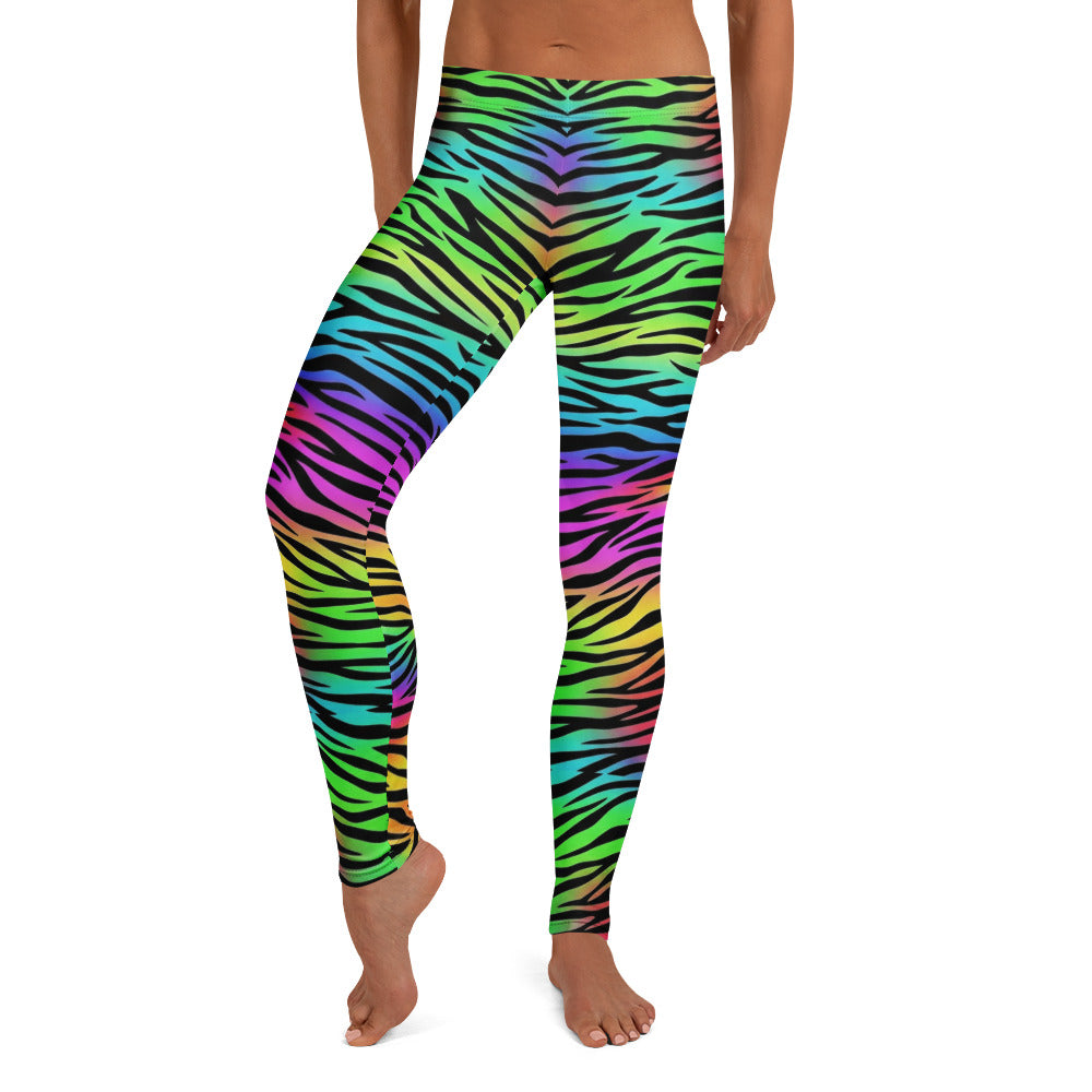 Personalisierte Damen Sportleggings Zebramuster Regenbogen Bunt Fitness Leggings Yoga Hose Animal Print X243