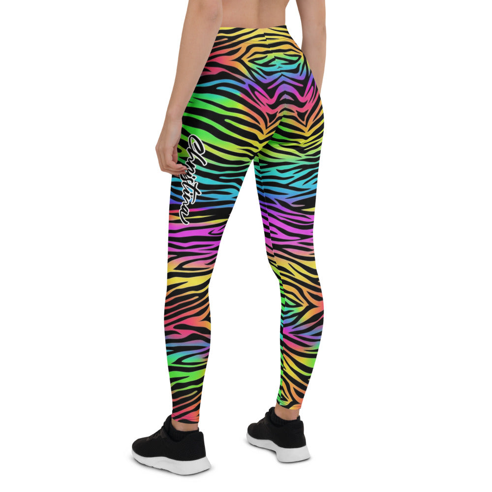 Personalisierte Damen Sportleggings Zebramuster Regenbogen Bunt Fitness Leggings Yoga Hose Animal Print X243