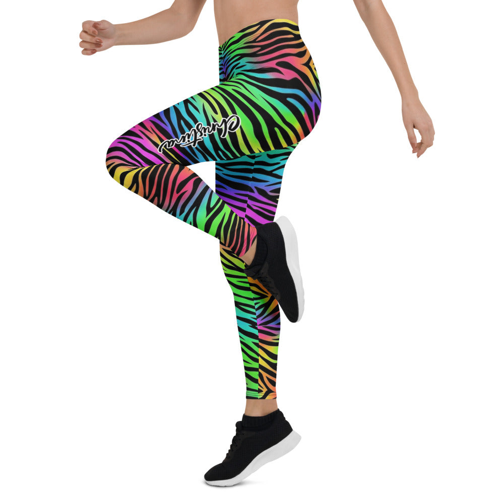 Personalisierte Damen Sportleggings Zebramuster Regenbogen Bunt Fitness Leggings Yoga Hose Animal Print X243