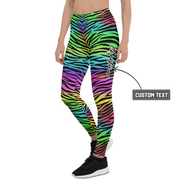 Personalisierte Damen Sportleggings Zebramuster Regenbogen Bunt Fitness Leggings Yoga Hose Animal Print X243 - XL