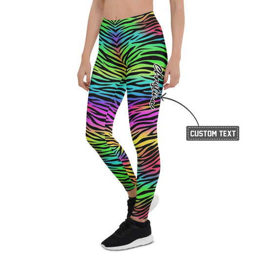 Personalisierte Damen Sportleggings Zebramuster Regenbogen Bunt Fitness Leggings Yoga Hose Animal Print X243 - XL