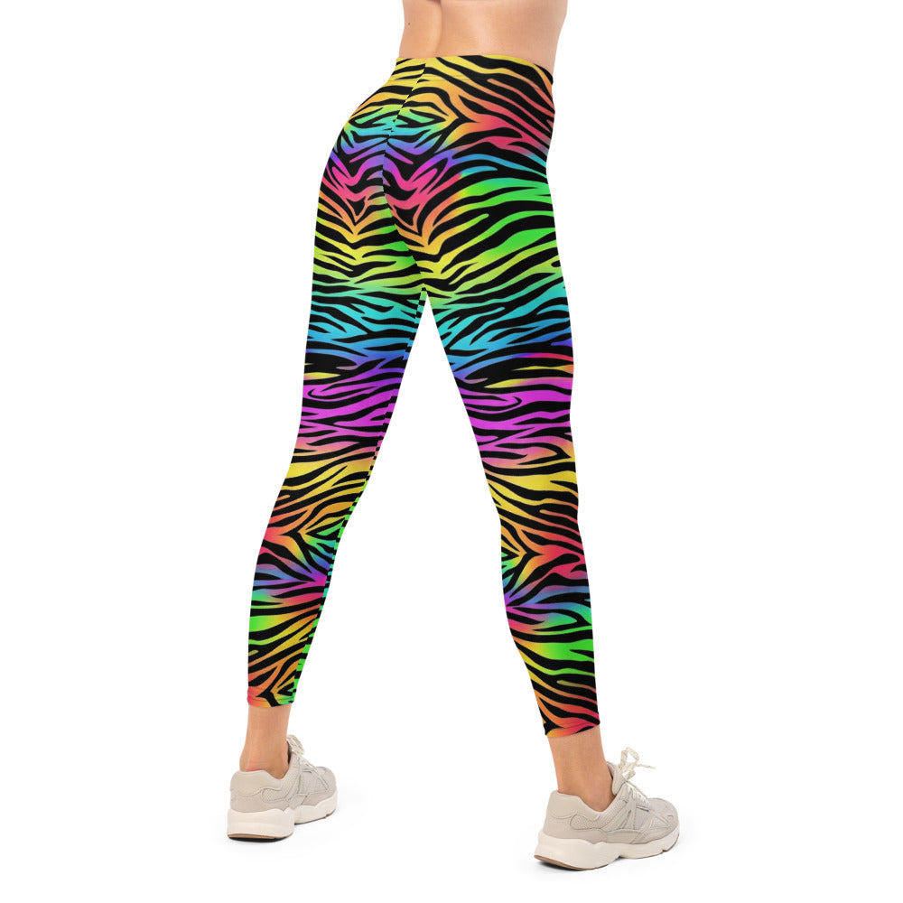 Personalisierte Damen Sportleggings Zebramuster Regenbogen Bunt Fitness Leggings Yoga Hose Animal Print X243