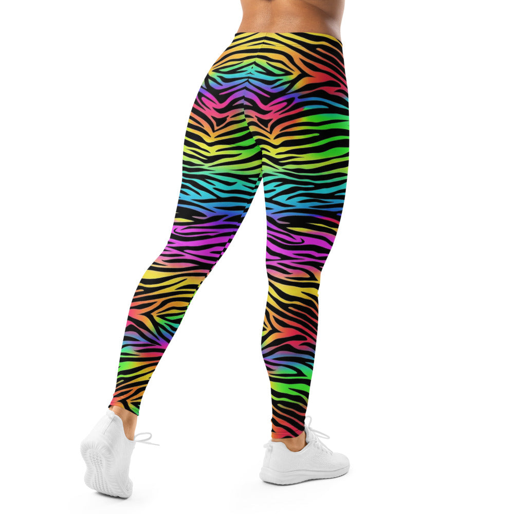 Personalisierte Damen Sportleggings Zebramuster Regenbogen Bunt Fitness Leggings Yoga Hose Animal Print X243