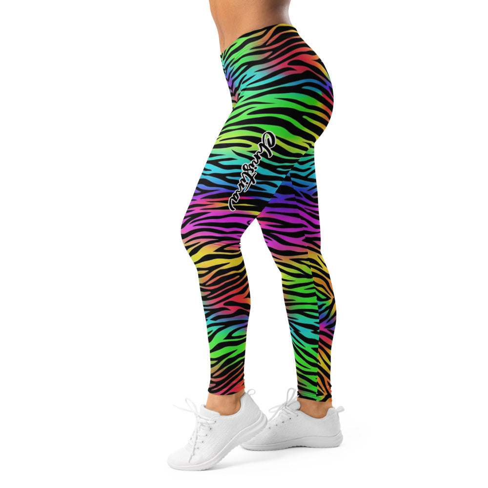 Personalisierte Damen Sportleggings Zebramuster Regenbogen Bunt Fitness Leggings Yoga Hose Animal Print X243