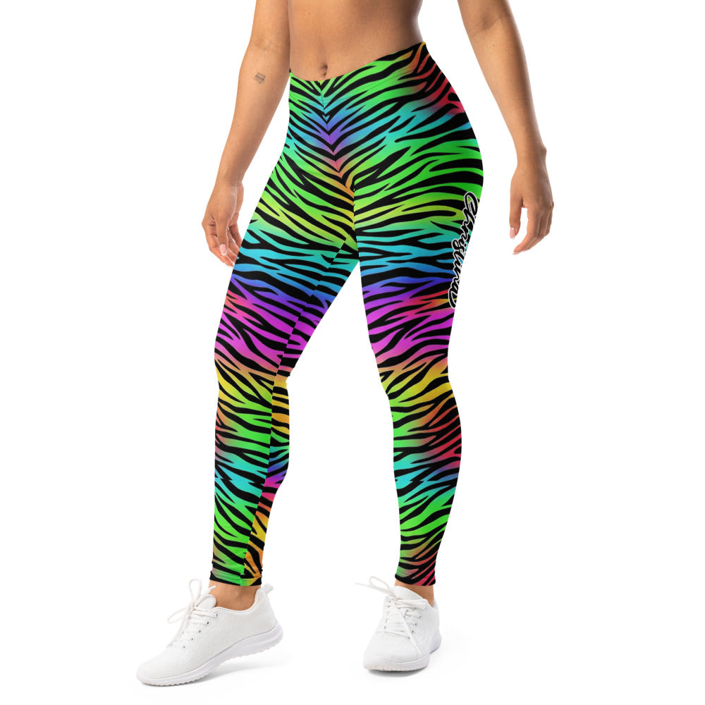 Personalisierte Damen Sportleggings Zebramuster Regenbogen Bunt Fitness Leggings Yoga Hose Animal Print X243