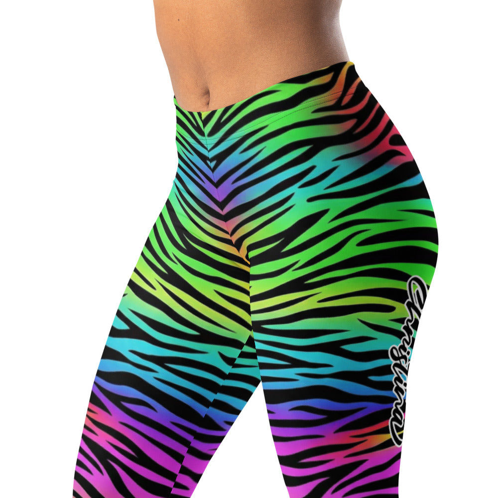 Personalisierte Damen Sportleggings Zebramuster Regenbogen Bunt Fitness Leggings Yoga Hose Animal Print X243