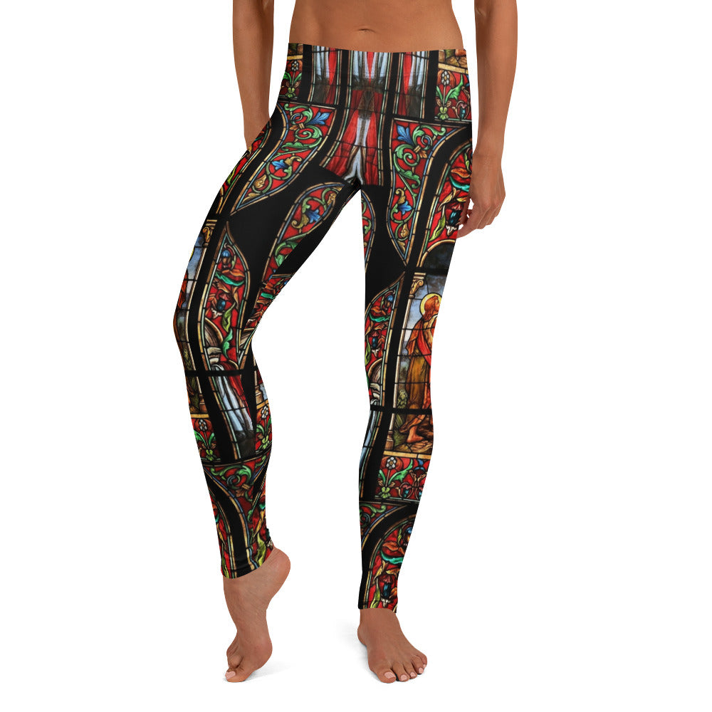 Personalisierte Damen Sportleggings Kirchenfenster Design Buntglas Optik Yoga Fitness Leggings W577