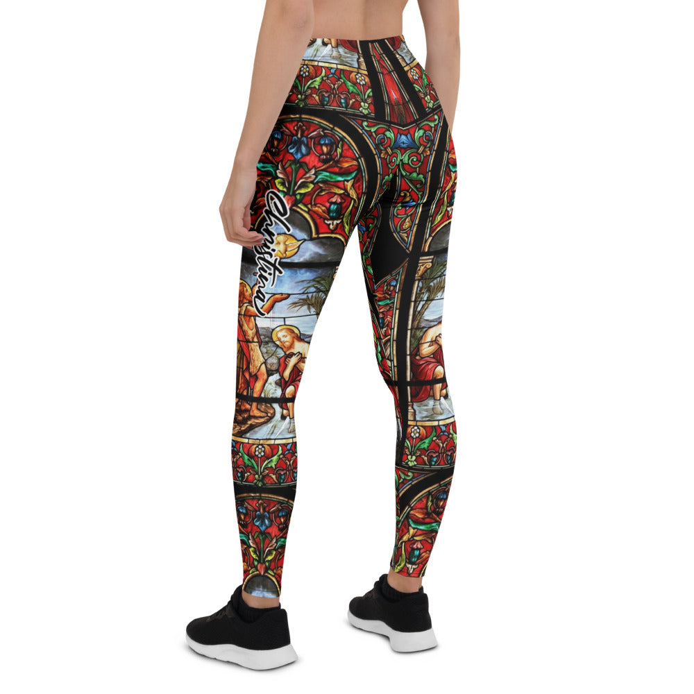 Personalisierte Damen Sportleggings Kirchenfenster Design Buntglas Optik Yoga Fitness Leggings W577