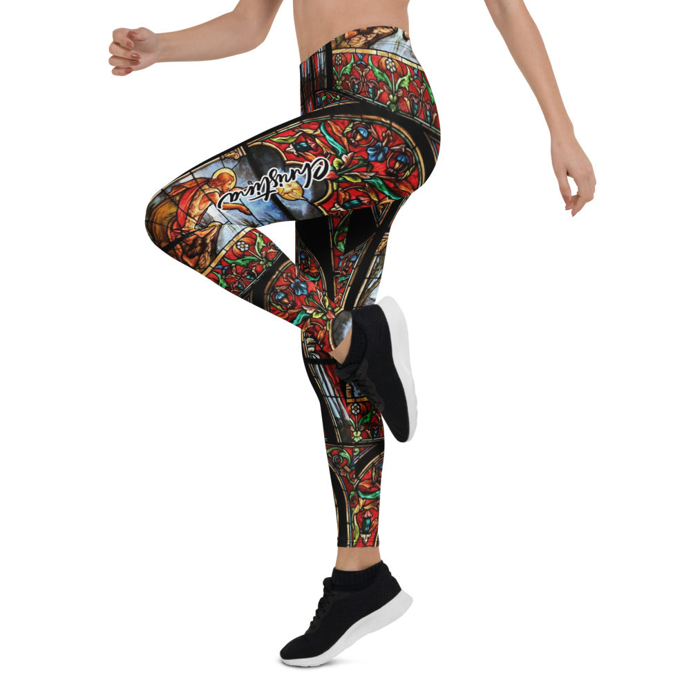 Personalisierte Damen Sportleggings Kirchenfenster Design Buntglas Optik Yoga Fitness Leggings W577