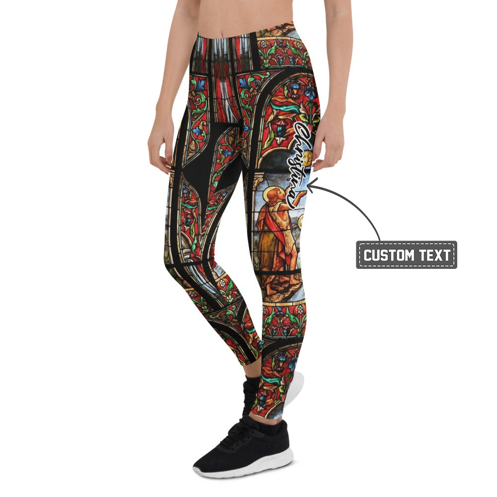Personalisierte Damen Sportleggings Kirchenfenster Design Buntglas Optik Yoga Fitness Leggings W577 - XL