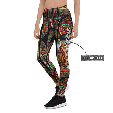 Personalisierte Damen Sportleggings Kirchenfenster Design Buntglas Optik Yoga Fitness Leggings W577 - XL