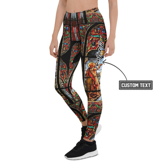 Personalisierte Damen Sportleggings Kirchenfenster Design Buntglas Optik Yoga Fitness Leggings W577 - XL