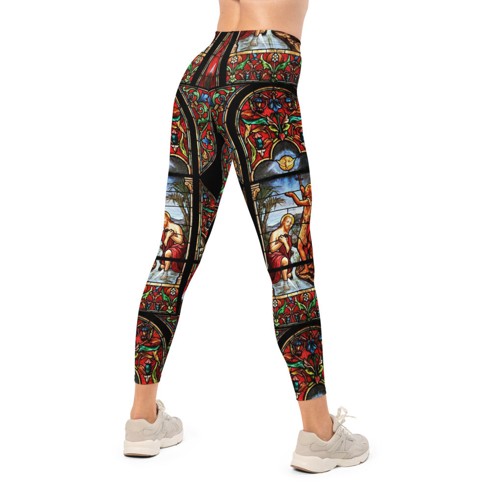 Personalisierte Damen Sportleggings Kirchenfenster Design Buntglas Optik Yoga Fitness Leggings W577
