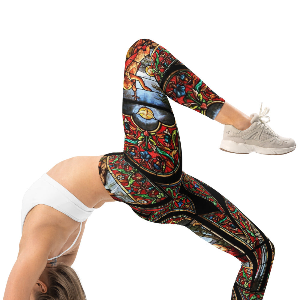 Personalisierte Damen Sportleggings Kirchenfenster Design Buntglas Optik Yoga Fitness Leggings W577