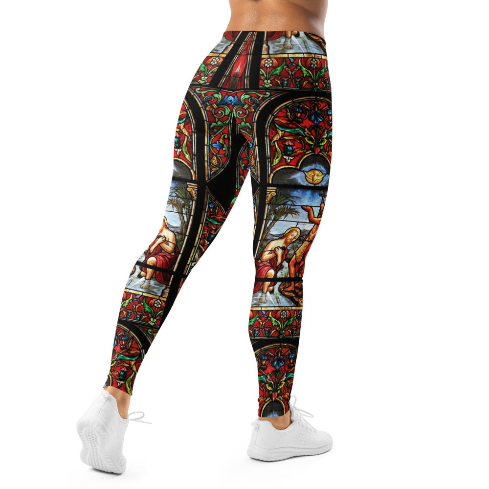 Personalisierte Damen Sportleggings Kirchenfenster Design Buntglas Optik Yoga Fitness Leggings W577