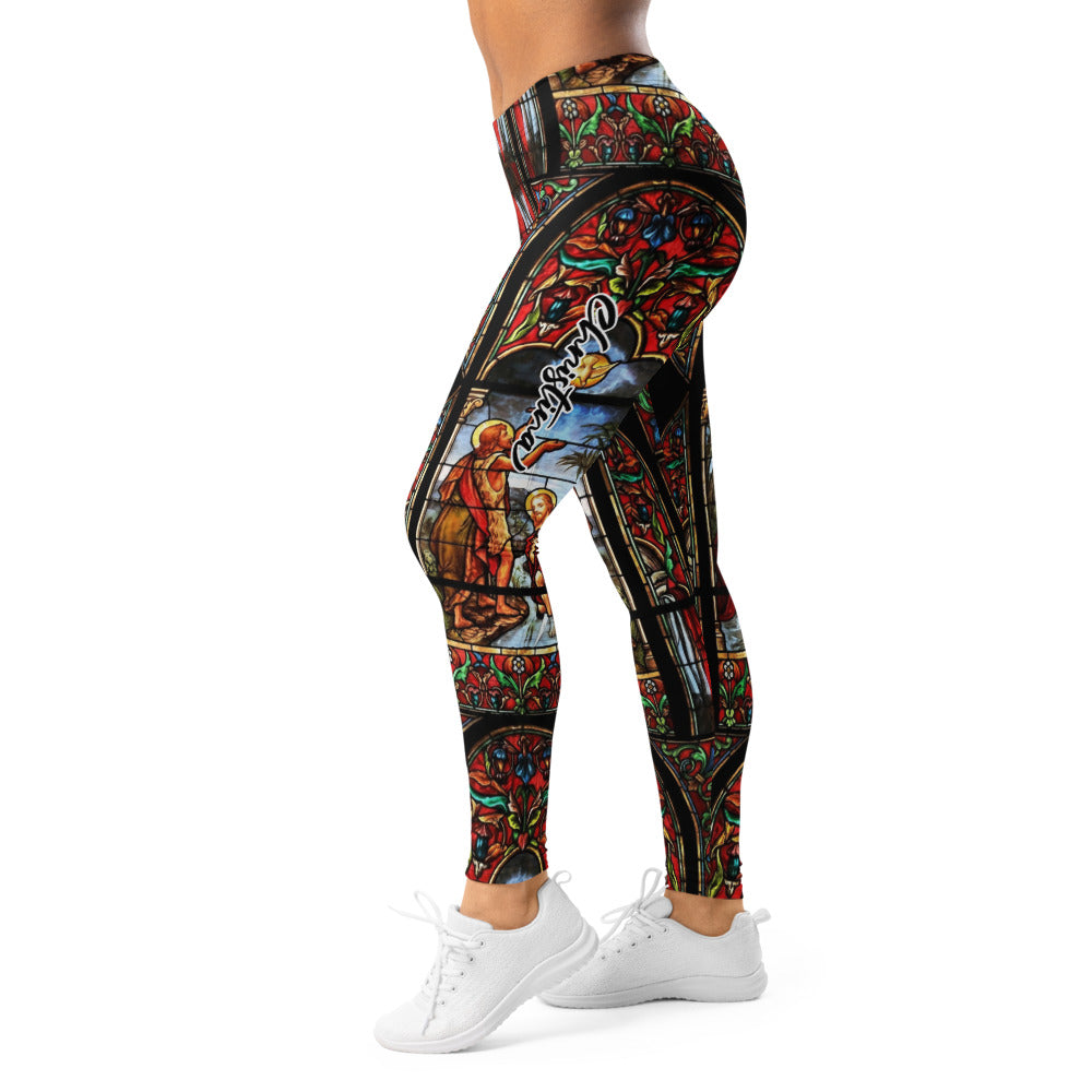 Personalisierte Damen Sportleggings Kirchenfenster Design Buntglas Optik Yoga Fitness Leggings W577
