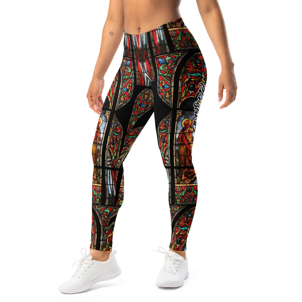 Personalisierte Damen Sportleggings Kirchenfenster Design Buntglas Optik Yoga Fitness Leggings W577