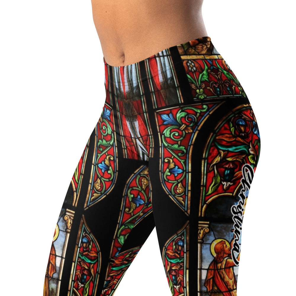 Personalisierte Damen Sportleggings Kirchenfenster Design Buntglas Optik Yoga Fitness Leggings W577