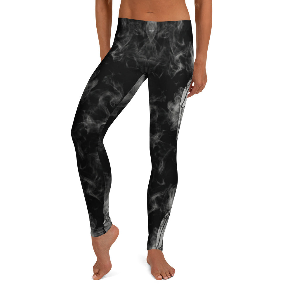 Personalisierte Sportleggings Damen Schwarz Weiß Rauch Design mit Flügel Motiv Fitness Leggings Yoga Hose blickdicht Y195