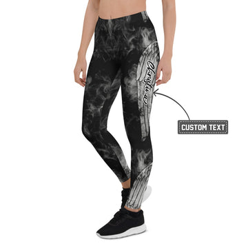 Personalisierte Sportleggings Damen Schwarz Weiß Rauch Design mit Flügel Motiv Fitness Leggings Yoga Hose blickdicht Y195 - XL