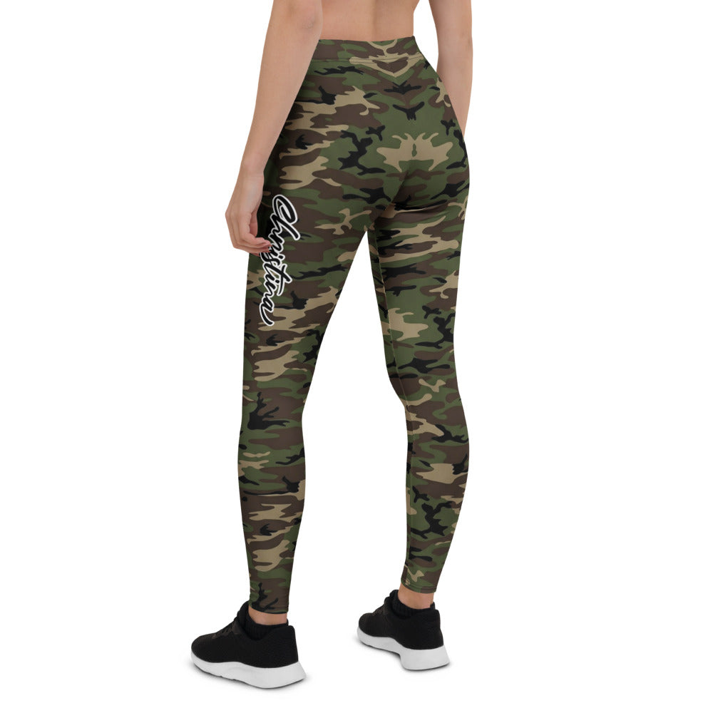 Personalisierte Damen Sportleggings Camouflage Tarnmuster Olivgrün Schwarz Fitness Leggings F139