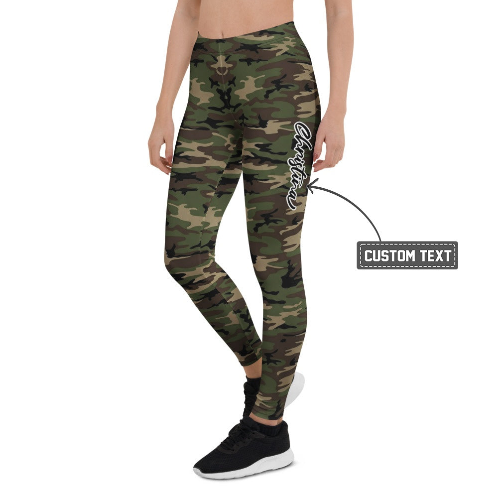 Personalisierte Damen Sportleggings Camouflage Tarnmuster Olivgrün Schwarz Fitness Leggings F139 - XL