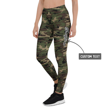 Personalisierte Damen Sportleggings Camouflage Tarnmuster Olivgrün Schwarz Fitness Leggings F139 - XL