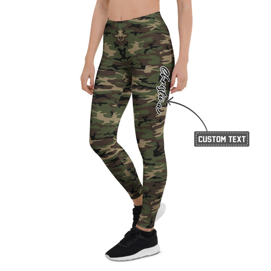 Personalisierte Damen Sportleggings Camouflage Tarnmuster Olivgrün Schwarz Fitness Leggings F139 - XL