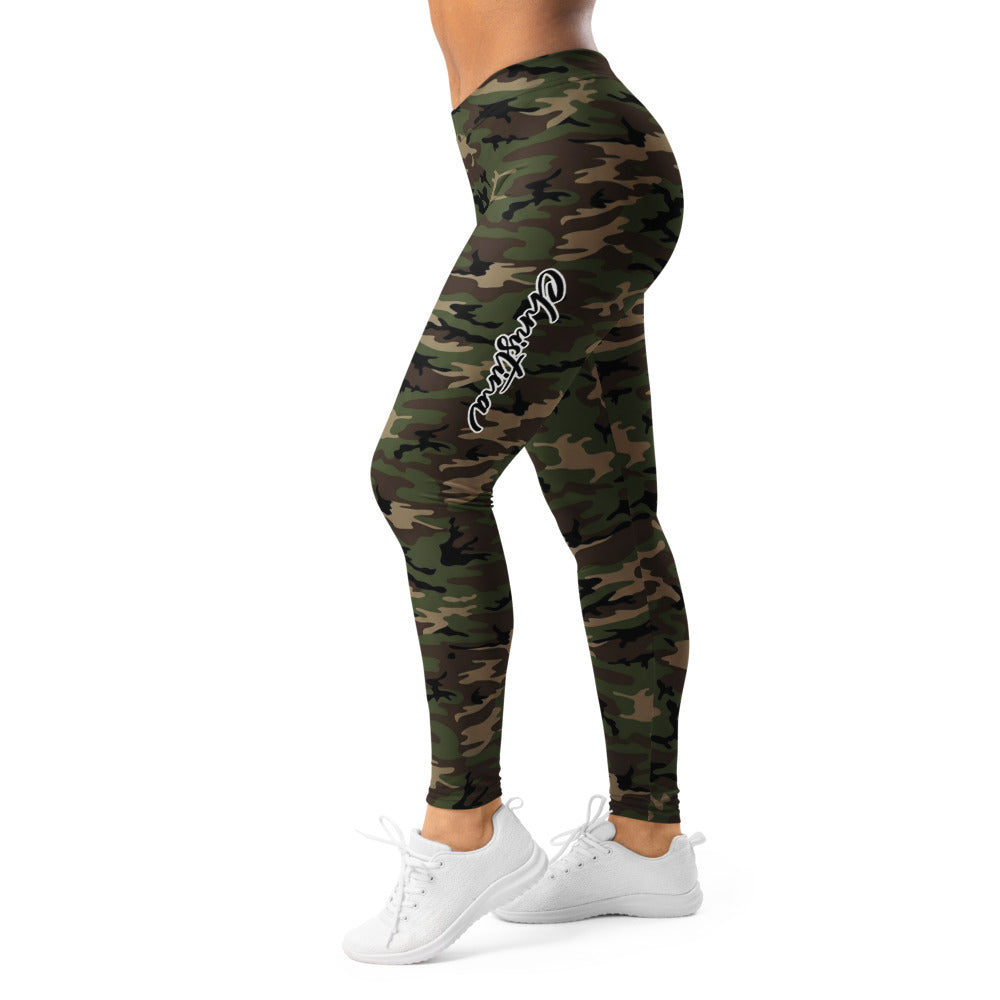 Personalisierte Damen Sportleggings Camouflage Tarnmuster Olivgrün Schwarz Fitness Leggings F139
