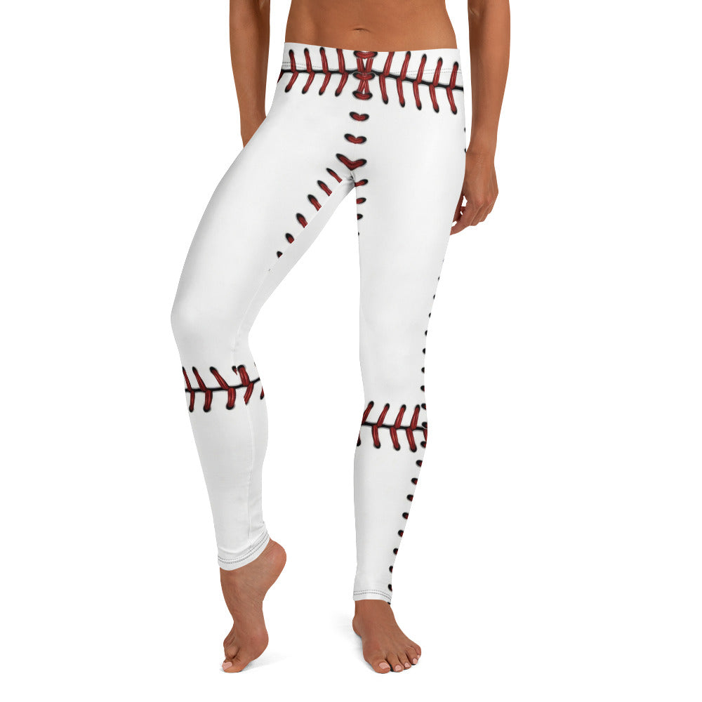 Personalisierte Damen Sportleggings Baseball Muster Weiß Rot Fitness Leggings Yoga Hose Blickdicht R575
