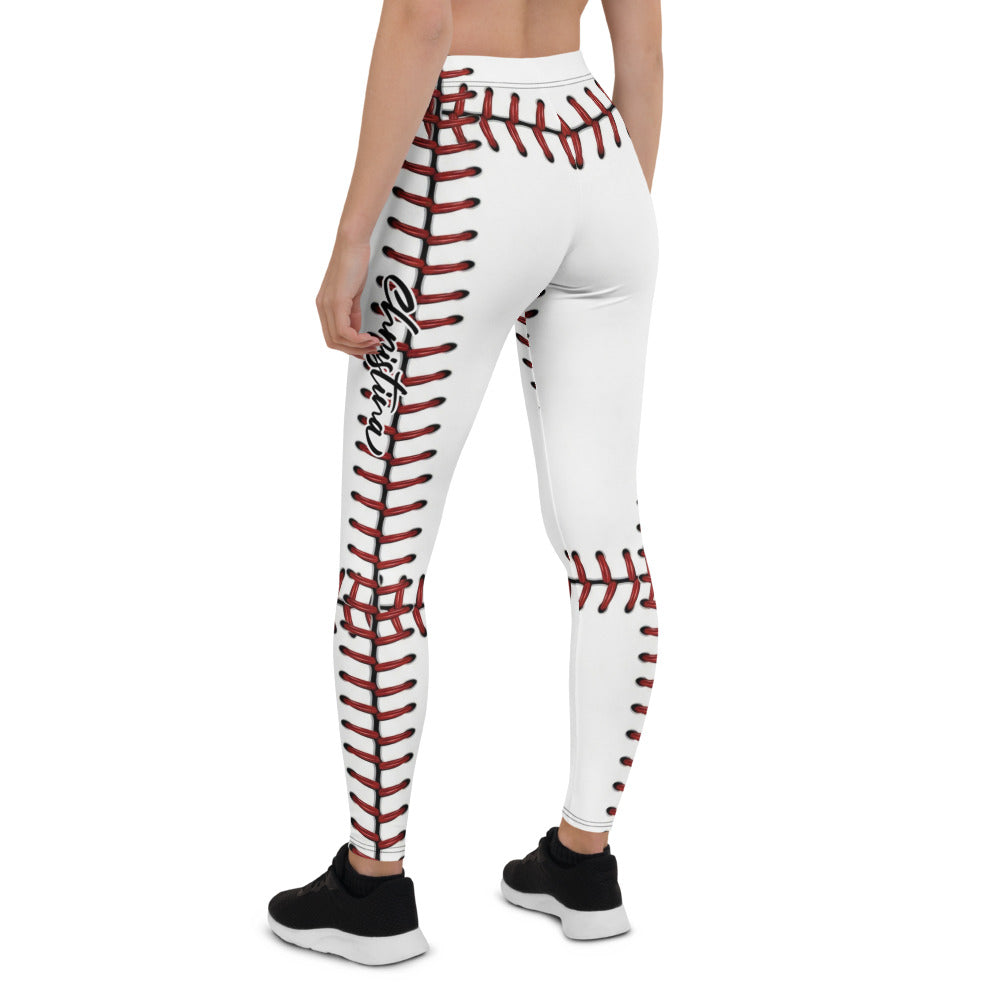 Personalisierte Damen Sportleggings Baseball Muster Weiß Rot Fitness Leggings Yoga Hose Blickdicht R575