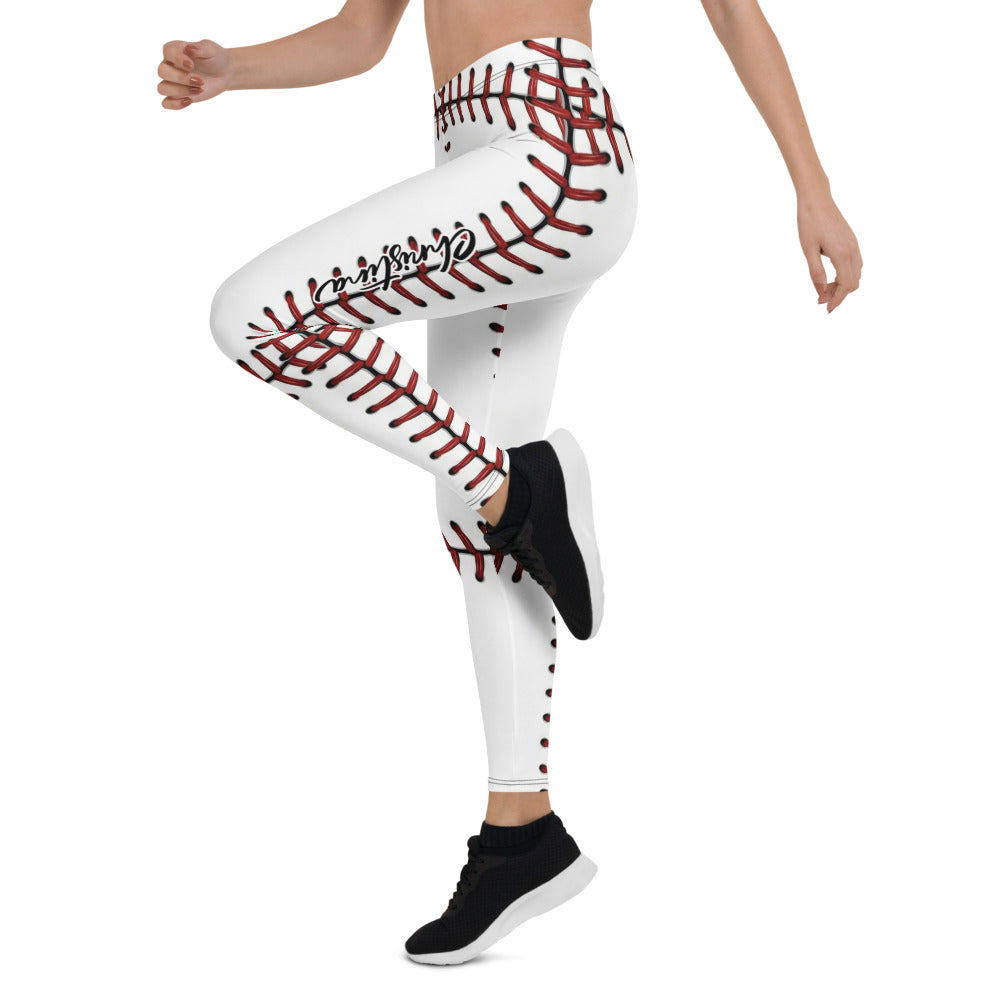 Personalisierte Damen Sportleggings Baseball Muster Weiß Rot Fitness Leggings Yoga Hose Blickdicht R575