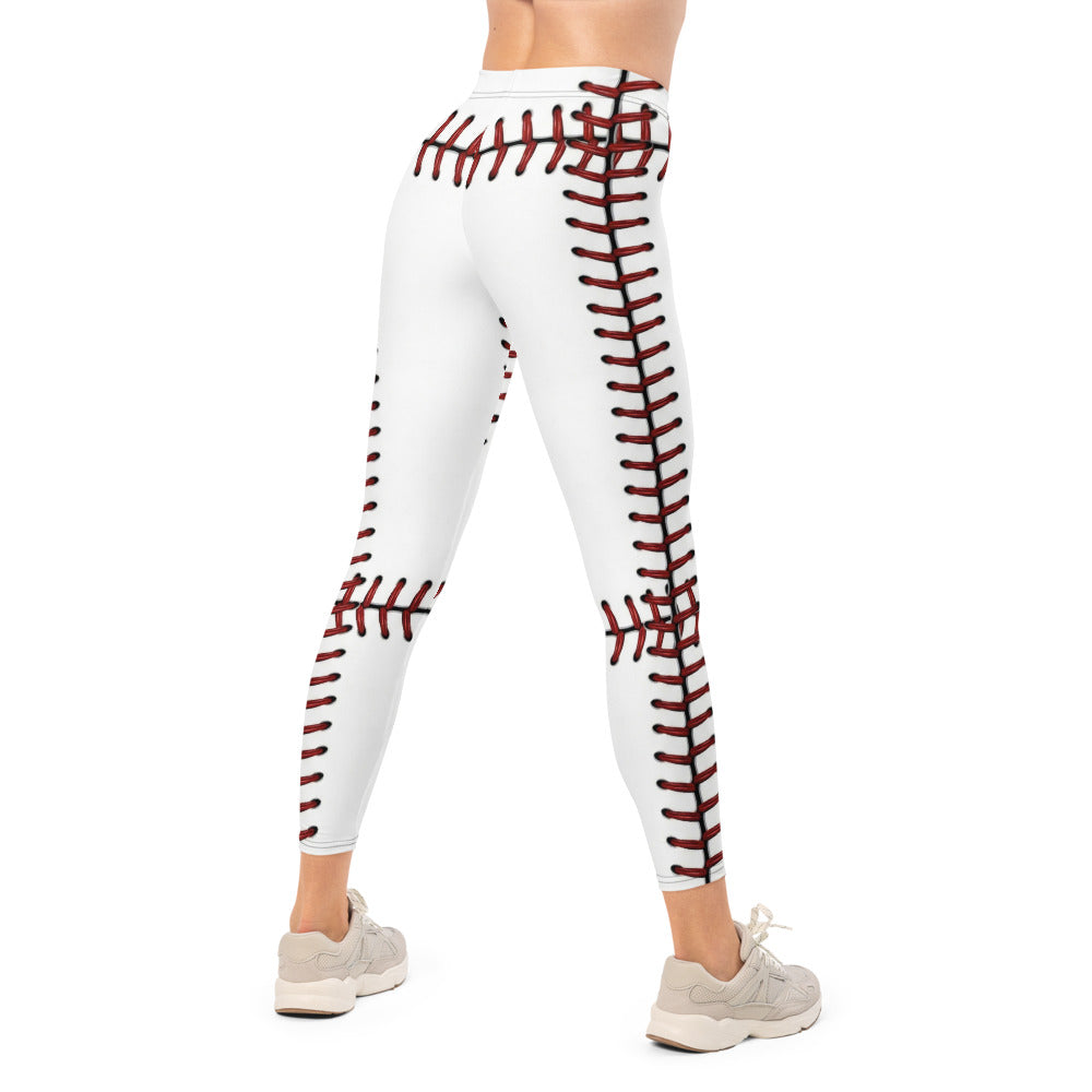 Personalisierte Damen Sportleggings Baseball Muster Weiß Rot Fitness Leggings Yoga Hose Blickdicht R575