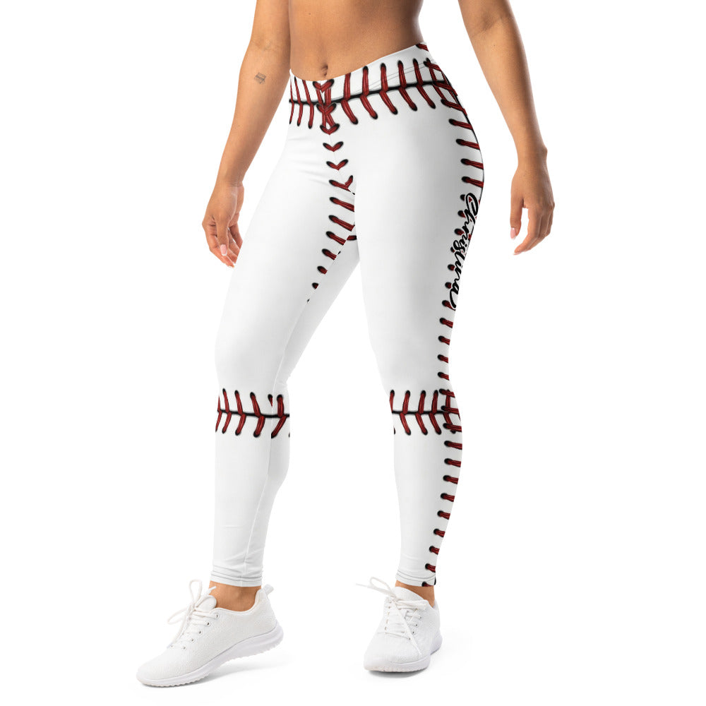 Personalisierte Damen Sportleggings Baseball Muster Weiß Rot Fitness Leggings Yoga Hose Blickdicht R575