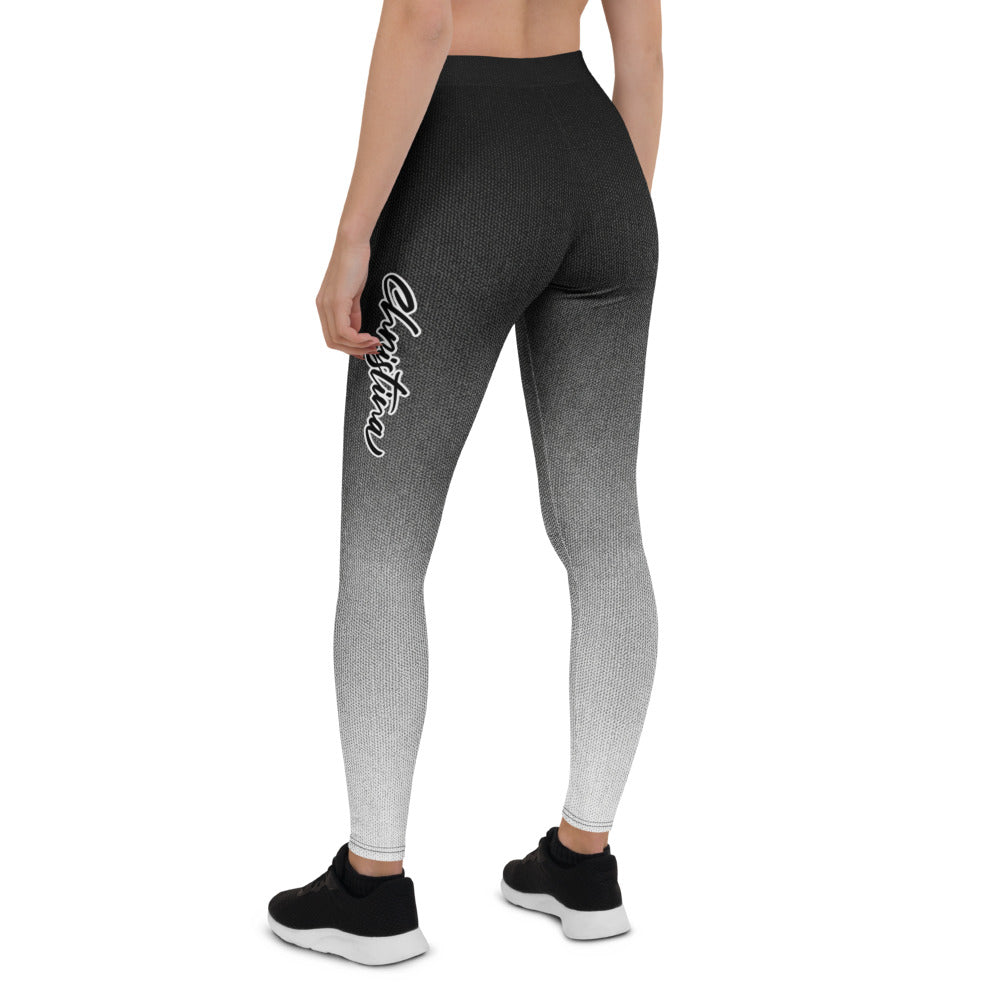 Personalisierte Damen Sportleggings Schwarz Grau Weiß Farbverlauf Fitness Leggings Yoga Hose Ombré Design V524
