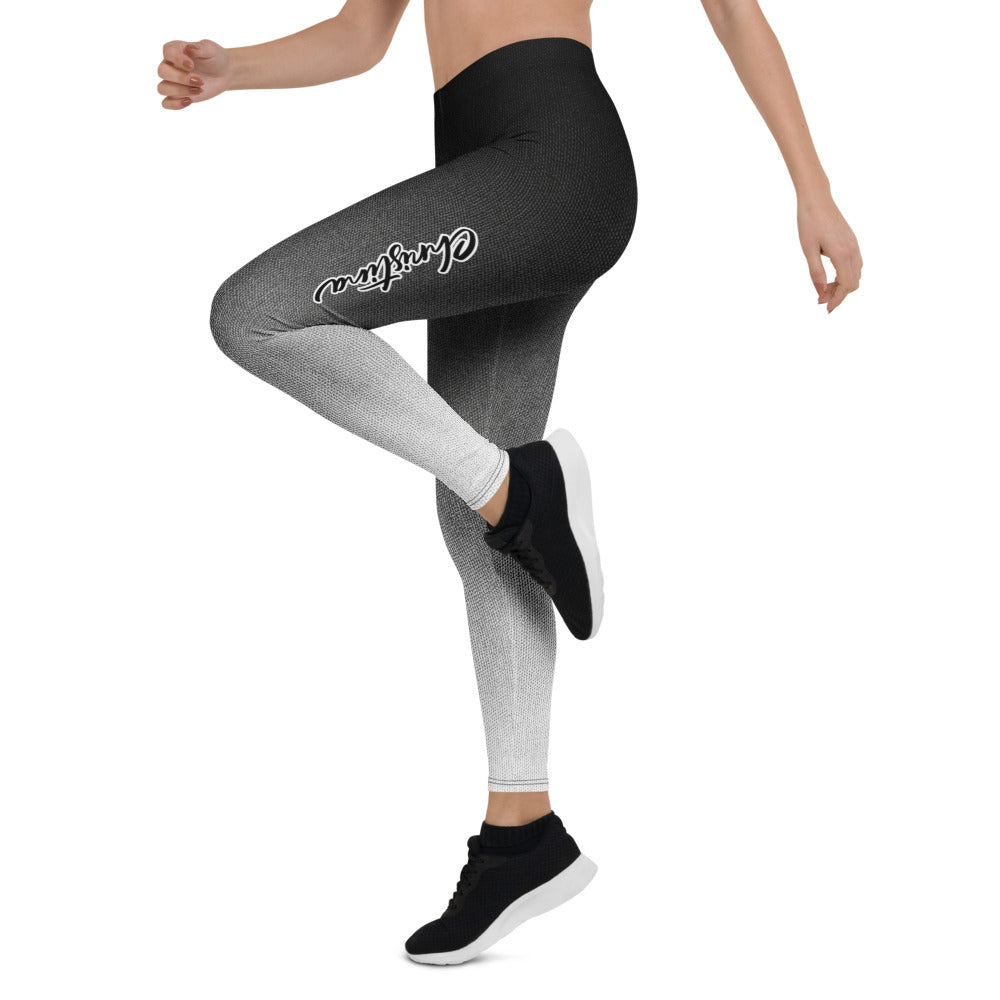 Personalisierte Damen Sportleggings Schwarz Grau Weiß Farbverlauf Fitness Leggings Yoga Hose Ombré Design V524