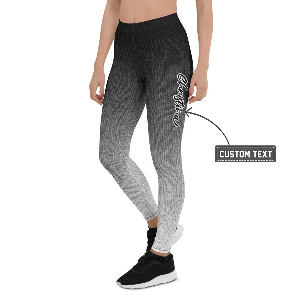 Personalisierte Damen Sportleggings Schwarz Grau Weiß Farbverlauf Fitness Leggings Yoga Hose Ombré Design V524 - XL