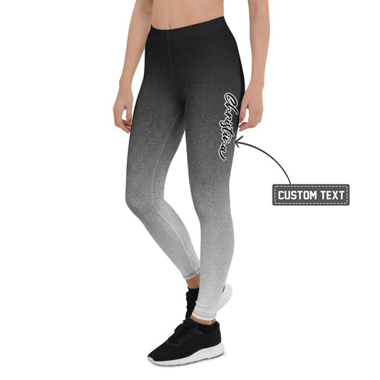 Personalisierte Damen Sportleggings Schwarz Grau Weiß Farbverlauf Fitness Leggings Yoga Hose Ombré Design V524 - XL