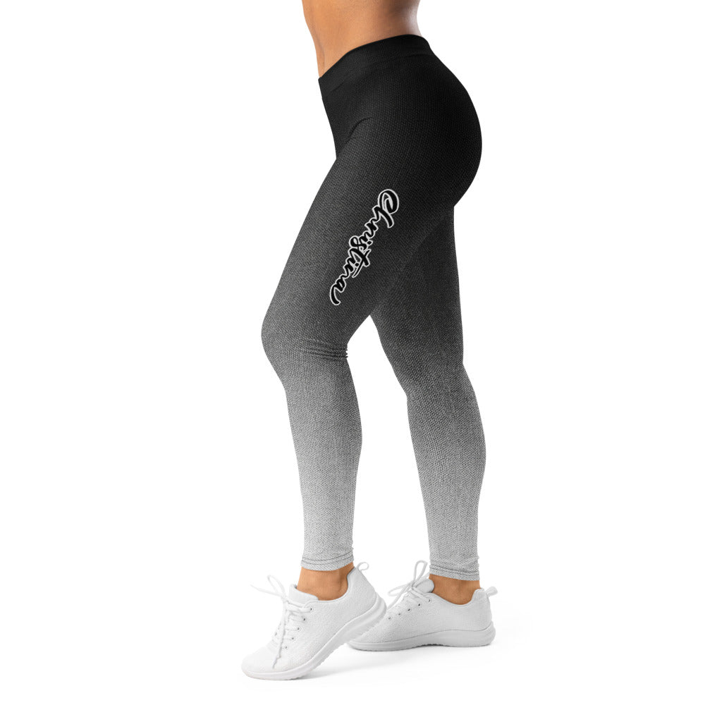 Personalisierte Damen Sportleggings Schwarz Grau Weiß Farbverlauf Fitness Leggings Yoga Hose Ombré Design V524
