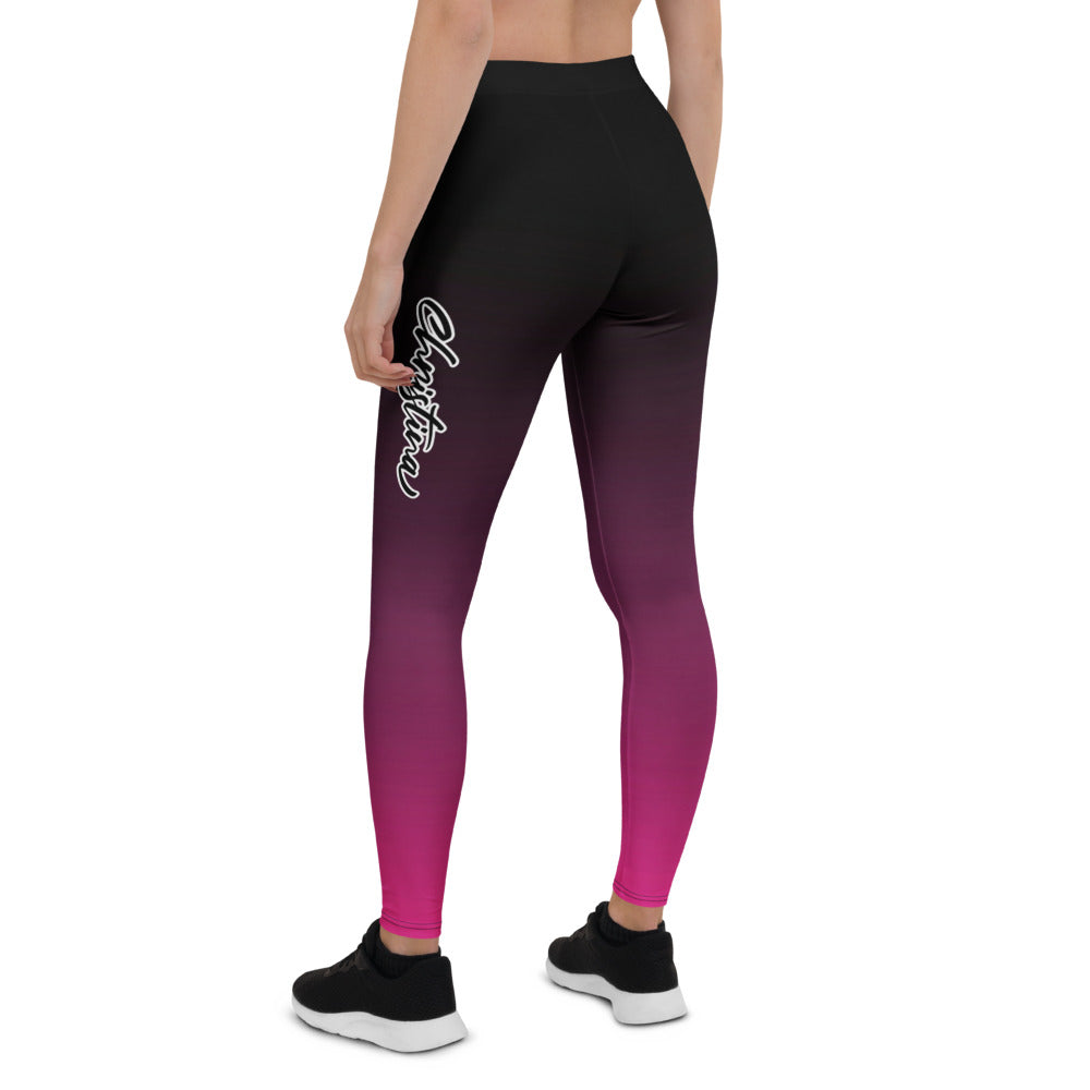 Personalisierte Sportleggings Damen Schwarz Pink Farbverlauf Yoga Leggings Fitnesshose Ombre Design B453