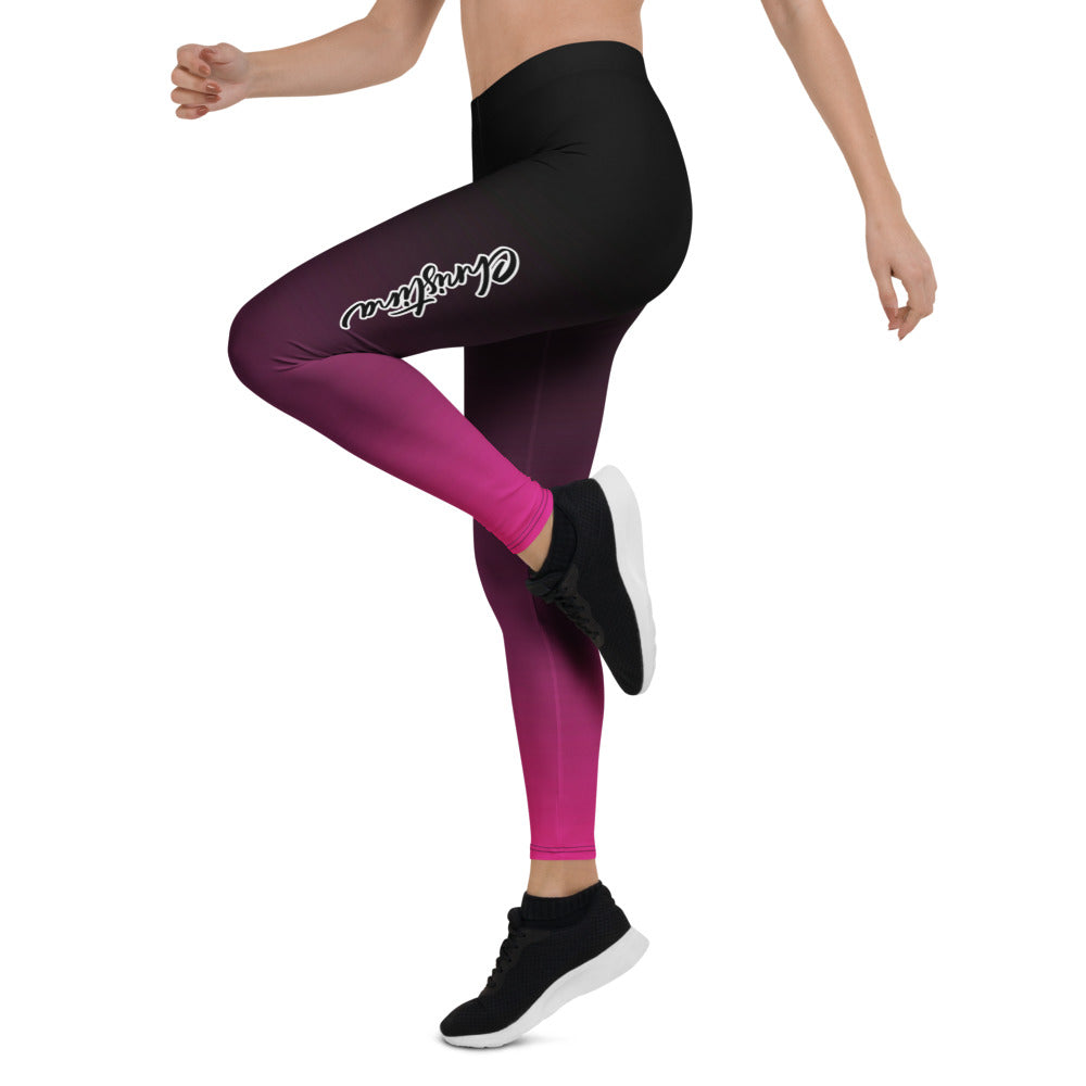 Personalisierte Sportleggings Damen Schwarz Pink Farbverlauf Yoga Leggings Fitnesshose Ombre Design B453
