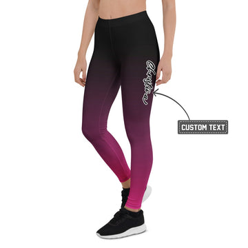 Personalisierte Sportleggings Damen Schwarz Pink Farbverlauf Yoga Leggings Fitnesshose Ombre Design B453 - XL