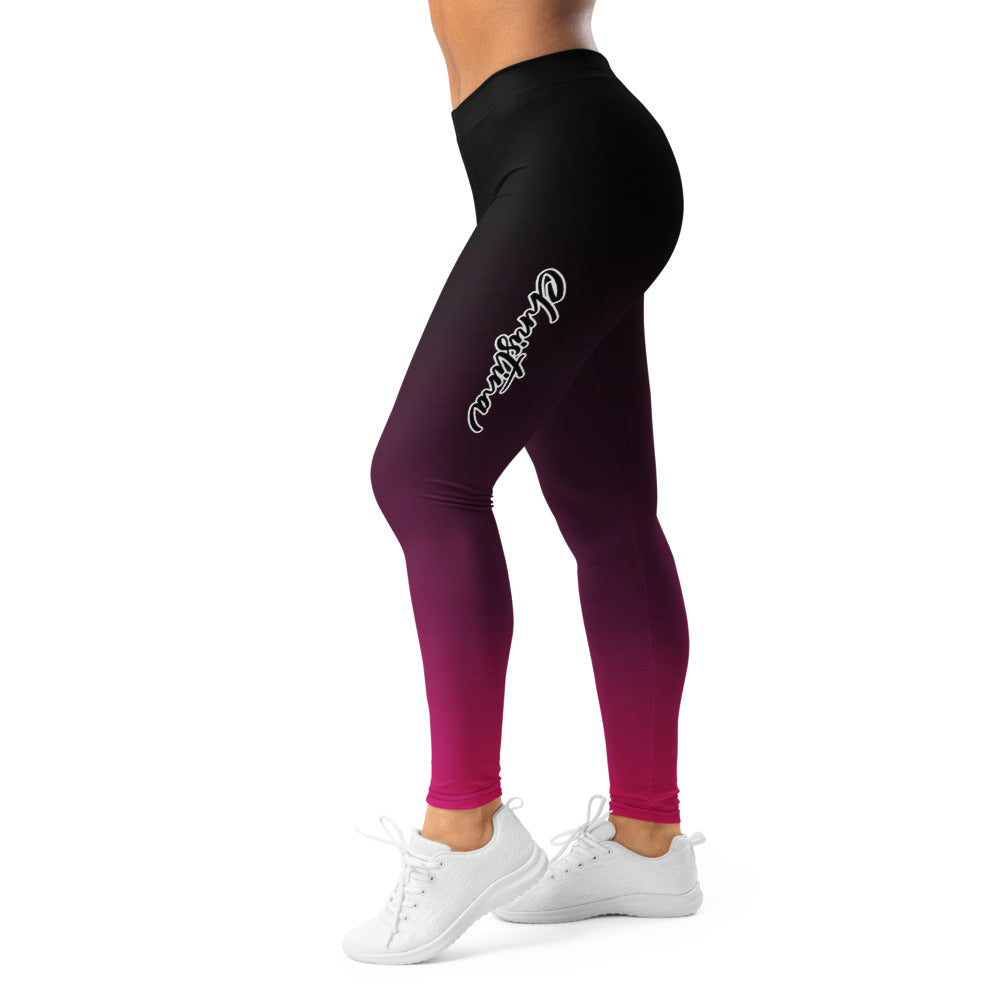 Personalisierte Sportleggings Damen Schwarz Pink Farbverlauf Yoga Leggings Fitnesshose Ombre Design B453
