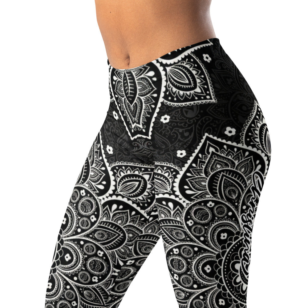Personalisierte Damen Sportleggings Mandala Design Schwarz Weiß Yoga Fitness Leggings O082