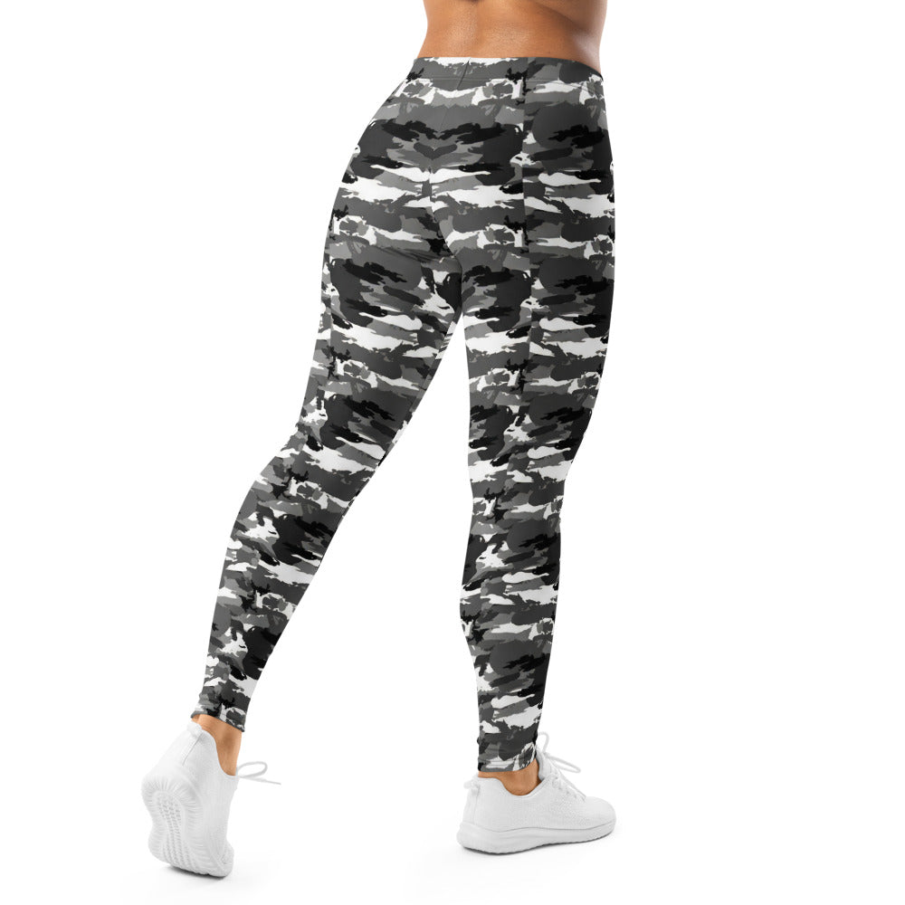 Personalisierte Damen Sportleggings Camouflage Muster Schwarz Weiß Grau Fitness Leggings H578