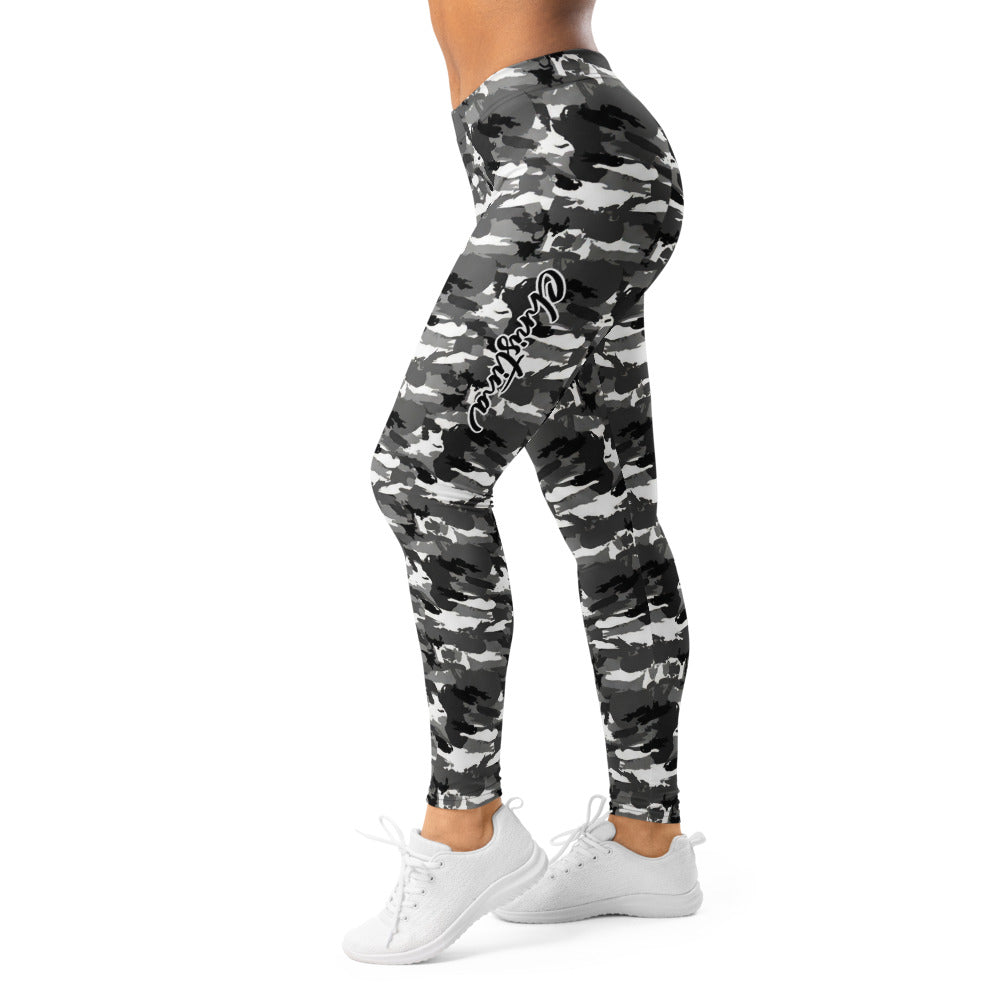 Personalisierte Damen Sportleggings Camouflage Muster Schwarz Weiß Grau Fitness Leggings H578