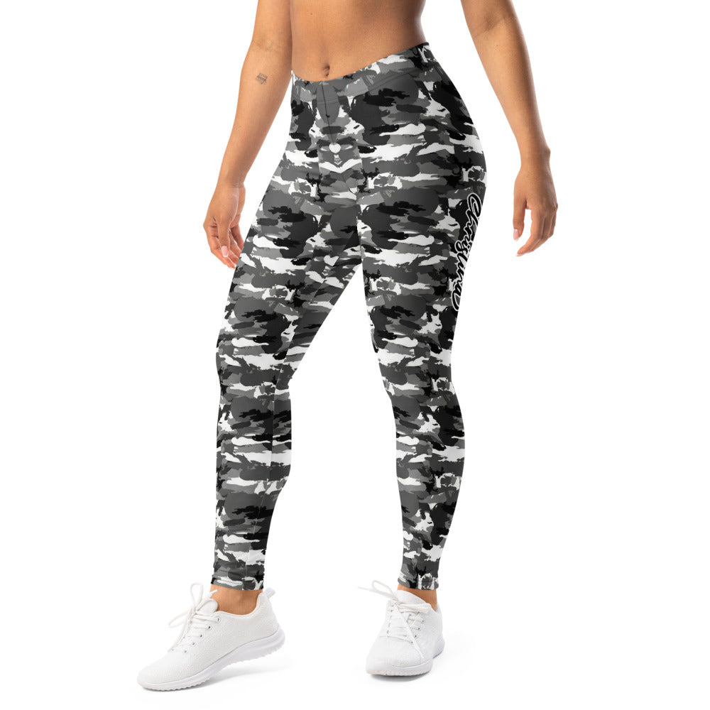 Personalisierte Damen Sportleggings Camouflage Muster Schwarz Weiß Grau Fitness Leggings H578