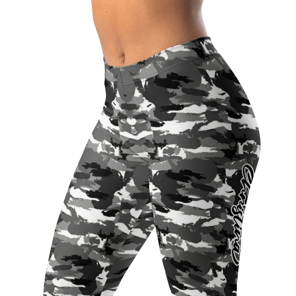 Personalisierte Damen Sportleggings Camouflage Muster Schwarz Weiß Grau Fitness Leggings H578