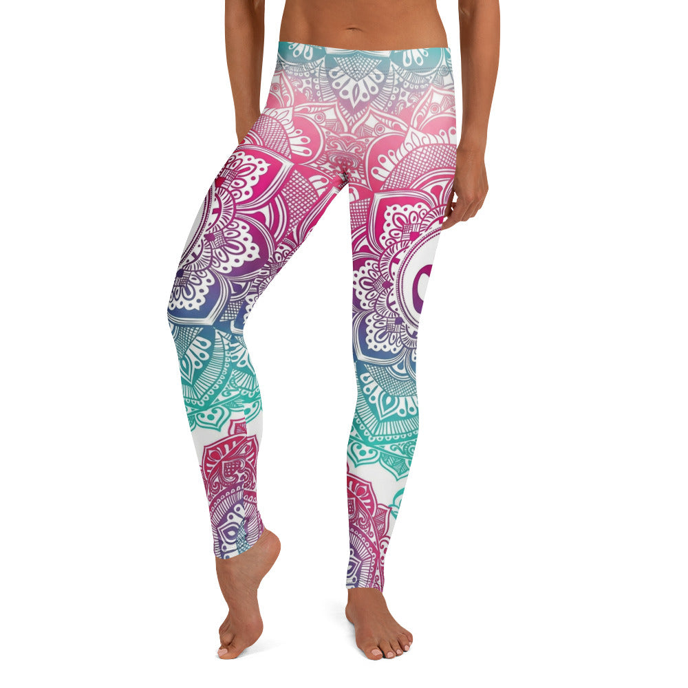 Personalisierte Damen Yoga Leggings Mandala Muster Bunt Türkis Pink Sportleggings Fitnesshose C823