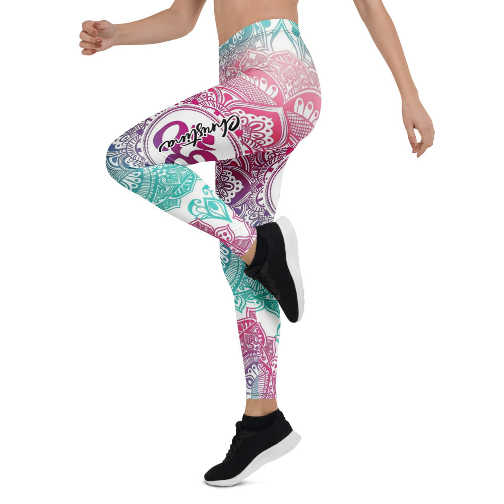 Personalisierte Damen Yoga Leggings Mandala Muster Bunt Türkis Pink Sportleggings Fitnesshose C823